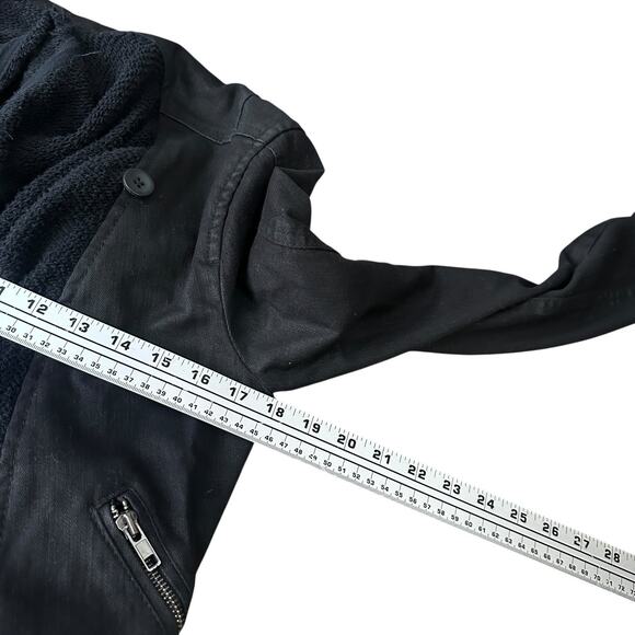 Free People Drape Front Moto Jacket Women’s 8 Black Denim Cotton Long Sleeve - Picture 9 of 11